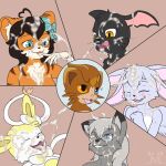  4_ears amber_eyes anthro bandai_namco black_cachomon blue_eyes blush bodily_fluids cum cum_shower digimon domestic_cat eeveelution eyes_closed felid feline felis female feral generation_6_pokemon genital_fluids green_eyes group hi_res humanoid konnor_nicolau lewxen lipe_(lewxen) luxro male mammal multi_ear nintendo pantherine pokemon pokemon_(species) seraphie sirocco_zephyrine slim sylveon tiger wings 