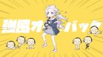  1girl arona&#039;s_sensei_doodle_(blue_archive) backpack bag black_neckerchief blue_archive blue_hair chibi chibi_inset floating_hair forehead full_body instrument inu_(aerodog) kyoufuu_all_back_(vocaloid) light_blue_hair midriff_peek multicolored_hair music navel neckerchief parody pink_hair playing_instrument pleated_skirt recorder reisa_(blue_archive) school_uniform sensei_(blue_archive) serafuku skirt streaked_hair style_parody twintails walking wind 
