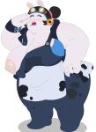  2022 anthro apron bodily_fluids breasts clothing crossover eyewear eyewear_on_head female fur goggles goggles_on_head hair hair_bun hi_res lagomorph leporid lipstick makeup mammal mario_bros mario_plus_rabbids_kingdom_battle momma_(mario_plus_rabbids) nintendo nipples obese obese_anthro obese_female oil one_breast_out overalls overweight overweight_anthro overweight_female peeppepi rabbid rabbit raving_rabbids rayman_(series) simple_background solo sweat ubisoft white_background white_body white_fur 