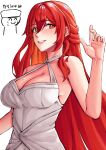  1girl 1other absurdres bare_arms bare_shoulders breasts cleavage commentary_request dress grin highres himeko_(honkai:_star_rail) honkai:_star_rail honkai_(series) korean_commentary large_breasts long_hair looking_at_viewer pyeong-il_pyeongil red_eyes red_hair simple_background sleeveless sleeveless_dress smile upper_body very_long_hair white_background white_dress 