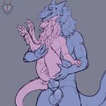  anal anthro balls biped bodily_fluids duo genital_fluids genitals hi_res intersex intersex/male knot male maleherm penis precum pussy reverse_stand_and_carry_position ruttingstrap sergal sex standing standing_sex 