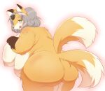  anthro areola big_breasts big_butt biped blush breasts brown_body brown_fur butt canid canine clothing concon-collector dipstick_ears dipstick_tail female fox fur green_eyes grey_hair hair hand_on_breast hat headgear headwear hermit_fox_byakudan huge_breasts leg_markings licking licking_lips mammal markings multi_tail multicolored_ears nipples nude obese obese_anthro obese_female overweight overweight_anthro overweight_female radiowave rear_view simple_background socks_(marking) solo tail tail_markings thick_thighs tokin_hat tongue tongue_out white_background white_body white_fur yellow_body yellow_fur 
