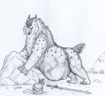  after_vore beak bone dungeons_and_dragons feral feral_pred hasbro hi_res knight_helmet looking_at_belly male male_pred melee_weapon owlbear rock skull sword thatgryphonguy traditional_media_(artwork) vore weapon wizards_of_the_coast 