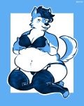  anthro bra canid canine canis catrubs clothed clothing crossdressing domestic_dog girly hi_res husky hybrid legwear lingerie male mammal moob_grab moobs nordic_sled_dog overweight overweight_anthro overweight_male panties solo spitz stockings underwear wintie wolf 