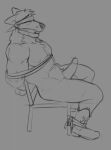  anthro blindfold boots bound chair clothing erection footwear furniture horrorbuns male monochrome muscular muscular_male nude sitting sketch solo solo_focus 