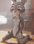  3d_(artwork) absurd_res anthro blender_(software) bodily_fluids bunny_ears_(disambiguation) diaper digital_media_(artwork) disney dust female genital_fluids hi_res judy_hopps koofey lagomorph leporid light light_beam mammal nude peeing rabbit smile solo sunbeam sunlight urine watersports wetting zootopia 