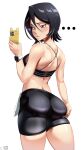  ... 1girl absurdres alternate_costume ass ass_focus back bike_shorts black_bra black_hair black_shorts bleach blush bra breasts castell cellphone commentary cowboy_shot dated english_commentary furrowed_brow hair_between_eyes highres holding holding_phone kuchiki_rukia medium_breasts parted_lips phone purple_eyes selfie short_hair short_shorts shorts signature simple_background smartphone solo sports_bra standing sweat underwear white_background 