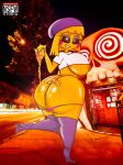  absurd_res areola areola_slip big_butt black_sclera breasts butt chica_(fnaf) clothed clothing clothing_lift eyeshadow female five_nights_at_freddy&#039;s five_nights_at_freddy&#039;s_2 food glare hat headgear headwear hi_res humanoid legwear machine makeup nipples panties partially_clothed pizza pupils purple_eyeshadow robot scottgames sharp_teeth shirt shirt_lift solo stockings t-shirt teeth topwear underwear urbanica white_eyes white_pupils 