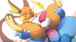  anthro balls blastoise blue_body blush claws duo finger_claws fur generation_1_pokemon genitals hi_res lapatte male male/male male_penetrated male_penetrating male_penetrating_male nintendo nude penetration penis pokemon pokemon_(species) raichu sex tail yellow_body yellow_fur 