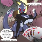  anthro big_breasts breasts card cleavage clothed clothing female hi_res holding_clothing holding_object holding_panties holding_underwear larger_male legendary_pokemon male nintendo panties pokemon pokemon_(species) seii3 shadow_lugia shadow_pokemon size_difference swear thick_thighs underwear 