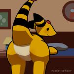  among_us ampharos bed bedroom big_butt blush bubble butt chubby_female evince-partaker female feral furniture generation_2_pokemon genitals hi_res innersloth lamp looking_at_viewer looking_back markings nightstand nintendo picture_frame pillow pokemon pokemon_(species) presenting pussy raised_tail slightly_chubby smile striped_markings striped_tail stripes tail tail_markings thick_thighs 