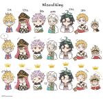  1girl 6+boys asta_(black_clover) black_clover black_clover:_sword_of_the_wizard_king blonde_hair blue_eyes blush_stickers cape chibi closed_mouth commentary conrad_leto crown edward_avalache fur-trimmed_cape fur_trim green_eyes grey_hair hat jester_garandros julius_novachrono lumiere_silvamillion_clover military_hat multiple_boys open_mouth pink_hair princia_funnybunny purple_eyes purple_hair red_eyes rizaavana short_hair smile symbol-only_commentary twitter_username white_hair 