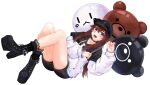  1girl :d absurdres ankimo_(tokino_sora) balloon baseball_cap black_choker black_footwear black_headwear black_hoodie black_shorts blue_eyes blush bobby_socks boots brown_hair character_balloon choker commentary cross-laced_footwear dutch_angle english_commentary fuwanian hair_flaps hat high_heel_boots high_heels highres holding holding_balloon hololive hood hood_down hoodie jewelry lace-up_boots lace_socks long_hair long_sleeves looking_at_viewer necklace nun_nun_(tokino_sora) o-ring o-ring_choker official_alternate_hairstyle open_mouth platform_boots platform_footwear platform_heels short_shorts shorts simple_background smile socks solo star_(symbol) star_necklace tokino_sora tokino_sora_(streetwear) two-tone_hoodie variant_set virtual_youtuber white_background white_hoodie 