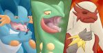  2017 ambiguous_gender blaziken bodily_fluids digital_media_(artwork) duo excessive_saliva generation_3_pokemon hi_res imminent_oral_vore imminent_vore micro micro_on_tongue multiple_images nintendo oral_vore pokemon pokemon_(species) pokemon_trainer saliva saliva_on_tongue sceptile steam suddendraft swampert tapering_tongue vore 