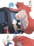  anthro blush bodily_fluids breasts canid canine duo female fox fur kemono lactating larger_female mammal nipples red_body red_fur size_difference unnamed_fox_(utterangle) utterangle vehicle 