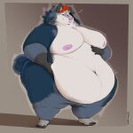  &lt;3 2023 anthro areola belly_grab belly_overhang belly_squeeze big_moobs blep blush bodily_fluids canid canine canis clothing costume curled_tail domestic_dog double_chin fur grey_body grey_fur hair hand_on_stomach hi_res huge_belly kigurumi looking_at_self male mammal minedoo moobs narrowed_eyes navel nipples obese obese_anthro obese_male onesie overweight overweight_anthro overweight_male pink_areola pink_nipples red_hair simple_background smile solo standing sweat tail thick_thighs tongue tongue_out white_body white_fur wide_hips 