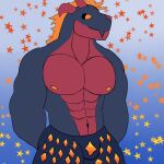  abs absurd_res anthro clothed clothing dragon hair hi_res horn male muscular muscular_anthro muscular_male nipples partially_clothed pecs scalie smile solo standing unknownzerr0 