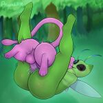  1:1 anthro balls big_butt blue_eyes blush bodily_fluids breasts butt celebi digital_media_(artwork) duo female floating forest forest_background from_front_position generation_1_pokemon generation_2_pokemon genital_fluids genitals hi_res larger_female legendary_pokemon male male/female male_penetrating mating_press mew_(pokemon) nature nature_background nintendo nude open_mouth penetration penis plant pokemon pokemon_(species) prozak514 pussy sex simple_background size_difference smaller_male smile tail tree vaginal wings 