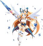  1girl angel angel_wings armor armored_boots blonde_hair blue_eyes blush boots bow disgaea disgaea_rpg feathered_wings flonne full_body hair_bow head_wings highres holding holding_polearm holding_shield holding_weapon long_hair no_pupils non-web_source official_art open_mouth photoshop_(medium) pleated_skirt polearm shield skirt solo transparent_background very_long_hair weapon white_wings wings 
