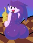  ambiguous_gender anthro big_butt black_eyes blush blush_lines bodily_fluids butt clothing creepypasta eulipotyphlan fan_character fur gloves handwear hedgehog hi_res huge_butt looking_at_viewer looking_back looking_back_at_viewer mammal needlem0use_(analogue_horror) open_mouth purple_background purple_body purple_fur sarah_(needlemouse) sega simple_background solo sonic.exe_(creepypasta) sonic_the_hedgehog sonic_the_hedgehog_(series) sweat sweatdrop unknown_artist white_body white_fur yellow_clothing yellow_gloves yellow_handwear 