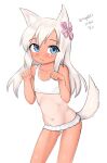  1girl absurdres animal_ears bikini blonde_hair blue_eyes cat_ears cat_tail frilled_bikini frills hair_ribbon highres kantai_collection leaning_forward long_hair looking_at_viewer maru_(marg0613) official_alternate_costume one-hour_drawing_challenge one-piece_tan paw_pose ribbon ro-500_(kancolle) simple_background solo standing swimsuit tail tan tanlines white_background white_bikini 