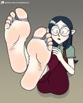  blue_hair disney eyewear feet female foot_focus glasses hair hi_res humanoid humanoid_pointy_ears lilith_clawthorne mammal mrchasecomix not_furry soles solo the_owl_house toes witch_(the_owl_house) 