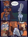  anthro canid canine clothing comic costume dialogue diaper diaper_under_clothing disney english_text exposed_diaper female fox fur green_eyes grey_body grey_fur group judy_hopps lagomorph leporid male mammal nick_wilde night object_in_mouth orange_body orange_fur outside pacifier pacifier_in_mouth paddedulf paws police_uniform purple_eyes rabbit text uniform zootopia 