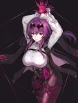  1girl black_shorts breasts chest_harness edobox eyewear_on_head gloves hair_between_eyes harness honkai:_star_rail honkai_(series) kafka_(honkai:_star_rail) large_breasts long_hair long_sleeves looking_at_viewer pantyhose purple_eyes purple_gloves purple_hair purple_pantyhose round_eyewear shirt shorts smile solo sunglasses thighs white_shirt 