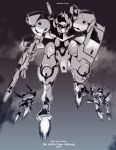  absurdres arm_shield assault_visor character_name copyright_name ebikawa_kanetake flying greyscale gun gundam gundam_suisei_no_majo heindree_sturm highres holding holding_gun holding_weapon mecha mobile_suit monochrome robot science_fiction shoulder_cannon sky solo_focus thrusters weapon 