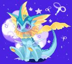  ambiguous_gender eeveelution generation_1_pokemon nintendo pawpads paws pokemon pokemon_(species) purple_eyes raised_tail simple_background sitting solo star suppainu tail vaporeon yellow_pawpads 