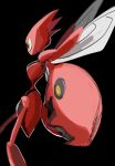  1other black_background black_skin closed_mouth colored_skin commentary from_side highres insect_wings multicolored_skin orange_eyes other_focus pokemon pokemon_(creature) profile red_skin scizor simple_background sketch solo standing takashi_(pixiv_80298118) two-tone_skin white_wings wings 