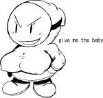  bandit_(mario) big_breasts black_eyes blackbeet blush blush_lines breasts clothed clothing english_text eyelashes female footwear hand_on_hip mario_bros mask monochrome nintendo nipple_outline open_mouth open_smile shoes simple_background smile solo text white_background 