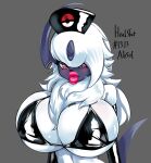  2023 absol anthro armwear barcode barcode_tattoo big_breasts bimbo_anthro bimbo_lip bimboaudino black_armwear black_bra black_clothing black_elbow_gloves black_gloves black_handwear black_latex black_underwear blush bra breast_implants breast_tattoo breasts cleavage clothed clothing elbow_gloves english_text female fur generation_3_pokemon glistening_rubber gloves grey_background hair handwear hat headgear headwear healslut hi_res huge_breasts latex latex_bra latex_clothing latex_elbow_gloves lips looking_at_viewer multicolored_body multicolored_fur neck_tuft nintendo nurse_clothing nurse_hat nurse_headwear pokemon pokemon_(species) pokemorph purple_body purple_fur red_eyes simple_background skimpy solo tattoo text thick_lips tuft two_tone_body two_tone_fur underwear white_body white_fur white_hair 