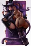  2019 2girls animal_ears ass black_thighhighs blair_(soul_eater) bleach boots bra cat_ears cat_girl cat_tail crossover dark-skinned_female dark_skin halloween hat hot lying lying_on_person multiple_girls olchas orange_bra orange_panties panties purple_hair shihouin_yoruichi soul_eater spread_legs tail thigh_boots thighhighs trait_connection underwear white_background witch_hat yuri 