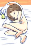  bandai_namco barefoot brown_hair butt digimon digimon_(species) digimon_adventure duo feet female female/female gatomon hair hikari_kamiya human mammal nude red_eyes ryuhi short_hair smile toes young 