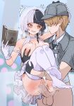  1boy 1girl after_kiss black_hair blush book breasts brown_hair carrying carrying_person choker cum cum_in_pussy gloves grabbing grabbing_another&#039;s_breast grey_hair heart heart-shaped_pupils hetero highres holding holding_book hololive hololive_english lace lace-trimmed_choker lace_choker lace_trim large_breasts long_hair moral_cacoethes multicolored_hair nipples open_mouth penis princess_carry pussy sex shiori_novella short_hair smile split-color_hair suit symbol-shaped_pupils two-tone_hair uncensored vaginal virtual_youtuber yellow_eyes 