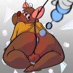  2023 absurd_res anal_beads anthro backsack balls big_butt brown_body butt clothing disney disney&#039;s_cinderella genitals gus_(cinderella) hi_res male mammal mouse murid murine r4c00n rodent sex_toy shirt slightly_chubby solo_focus topwear 