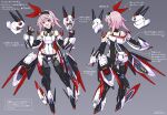  1girl alice_gear_aegis alternate_costume artist_name black_gloves black_hairband black_thighhighs bodystocking boots breasts dated gloves hairband hip_vent hirasaka_yotsuyu leotard mecha_musume medium_hair metal_boots multiple_views noyaariho open_mouth partially_fingerless_gloves pink_hair purple_eyes red_ribbon ribbon small_breasts smile thigh_boots thighhighs thrusters translation_request white_leotard 