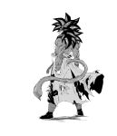  1boy absurdres black_hair blue_leg_warmers blue_sash blue_wristband body_fur closed_mouth dougi dragon_ball dragon_ball_heroes fenyon full_body greyscale highres long_hair looking_at_viewer male_focus monkey_boy monkey_tail monochrome muscular muscular_male no_nipples pants pectorals red_fur saiyan sash simple_background solo son_goku son_goku_(xeno) spiked_hair standing super_saiyan super_saiyan_4 tail time_patrol_(dragon_ball) torn_clothes torn_pants white_background wristband 