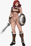  1girl armor bikini_armor general gladiator highres muscular muscular_female non-web_source shield sword weapon 