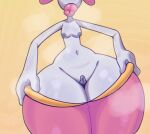  areola bodily_fluids bottom_heavy bottomwear bottomwear_down breasts clothed clothing female generation_3_pokemon genitals gluestudd grey_areola grey_body grey_nipples grey_pussy huge_thighs humanoid hyper hyper_thighs lips medicham navel nintendo nipples pants pants_down partially_clothed pink_bottomwear pink_clothing pink_lips pink_pants pokemon pokemon_(species) pussy simple_background small_breasts solo steam sweat sweatdrop thick_lips thick_thighs yellow_background 