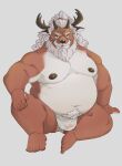  anthro antlers asian_clothing beard belly bluewhale127 bodily_fluids brown_body brown_fur clothing crave_saga deer east_asian_clothing facial_hair fundoshi fur hair hi_res horn japanese_clothing male mammal mature_male moobs mustache nipples overweight solo sweat underwear wet wet_clothing white_hair 