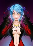  1girl aqua_(kingdom_hearts) blue_hair breasts cleavage cosplay highres kingdom_hearts revenantart solo ultimecia yellow_eyes 