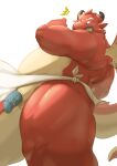  absurd_res anthro bawp belly blush cloacal_penis dragon embarrassed flaccid genitals hi_res horn male oumi_(tamacolle) overweight penile_spines penis red_body solo tamacolle towel wings 