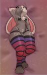  absurd_res amarixa anthro bedroom_eyes clothing dakimakura_pose disney female footwear g-string hi_res judy_hopps lagomorph legwear leporid mammal narrowed_eyes pasties pattern_clothing pattern_legwear pattern_socks pinup pose rabbit seductive sexy_eyes socks solo suggestive thigh_highs toeless_footwear underwear whiskers zootopia 