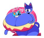  animal_crossing anthro big_breasts big_butt black_eyes blue_body blue_fur blue_hair blush breasts butt cleavage clothed clothing dewy-eyedboy domestic_cat duo felid feline felis female fur hair hand_on_breast hi_res huge_breasts huge_butt huge_thighs hyper hyper_breasts larger_female male male/female mammal nintendo one_eye_closed rodent rosie_(animal_crossing) sciurid size_difference smaller_male smile standing tail thick_thighs trapped tree_squirrel unknown_character 