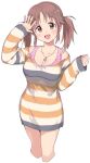  1girl bare_shoulders blush bow breasts brown_eyes brown_hair cleavage collarbone dress hair_bow heart heart_necklace idolmaster idolmaster_cinderella_girls idolmaster_cinderella_girls_starlight_stage jewelry large_breasts long_hair long_sleeves looking_at_viewer multicolored_clothes nanonin necklace open_mouth pink_tank_top sleeves_past_wrists smile solo striped striped_dress tank_top totoki_airi twintails 