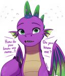  claws dragon ear_fins fin friendship_is_magic green_eyes hasbro hi_res horn marenlicious membrane_(anatomy) membranous_wings mlp_g5 my_little_pony purple_body purple_scales scales sharp_teeth simple_background solo spike_(mlp) teeth white_background wings 