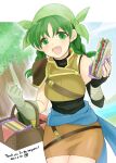  1girl armor bandana braid fire_emblem fire_emblem:_the_blazing_blade fire_emblem_heroes food green_bandana green_eyes green_hair looking_at_viewer low_twin_braids open_mouth picnic_basket rebecca_(fire_emblem) sandwich shoulder_armor twin_braids yukia_(firstaid0) 