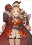  anki_(sinoalice) ascot blunt_bangs blush butterfly_wings cape doll fire gishin_(sinoalice) hair_ribbon happy hat hat_removed headwear_removed highres holding holding_clothes holding_hat ji_no lock long_hair official_art open_mouth orange_eyes red_eyes red_riding_hood_(sinoalice) ribbon shorts sidelocks simple_background sinoalice star-shaped_pupils star_(symbol) symbol-shaped_pupils twintails uniform wavy_hair white_background white_hair wings 